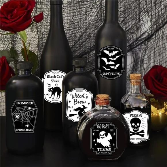 4Pcs Halloween Decor Potion Bottles with Stickers, New in Box - Picture 4 of 7